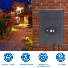 Load image into Gallery viewer, SUNVIE 300W Low Voltage Transformer for Landscape Lighting with Timer and Photocell Sensor Waterproof Power Supply for Landscape Lights Path Lights Outdoor Spotlight 120V AC to 12V /14V AC(ETL Listed)
