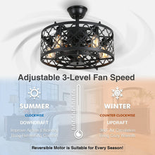 Load image into Gallery viewer, SUNVIE Caged Ceiling Fan with Lights Remote Control 21in industrial Bladeless Ceiling Fan Black Enclosed Ceiling Fan Light with Reversible Motor for Bedroom Kitchen Living Room 5 × E26 Base(No Bulb)
