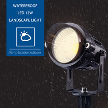 Load image into Gallery viewer, SUNVIE Outdoor Landscape LED Lighting 12W Waterproof Graden Lights COB Led Spotlights with Spiked Stand for Lawn Decorative Lamp US 3- Plug 3000K Warm White (2 Packs)
