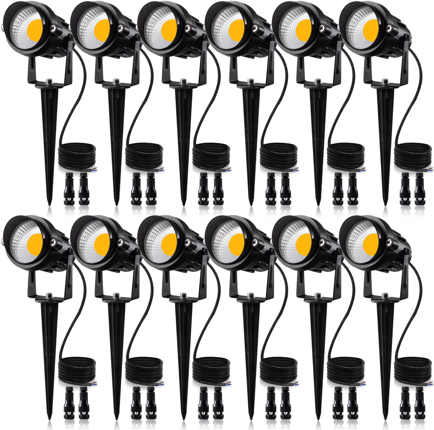 LEDVIE LED Landscape Lights, 12 Pack 7W LED Ground Lights with 24  Connectors Low Voltage In Ground Well Lights Pathway Lights Warm White,  Waterproof