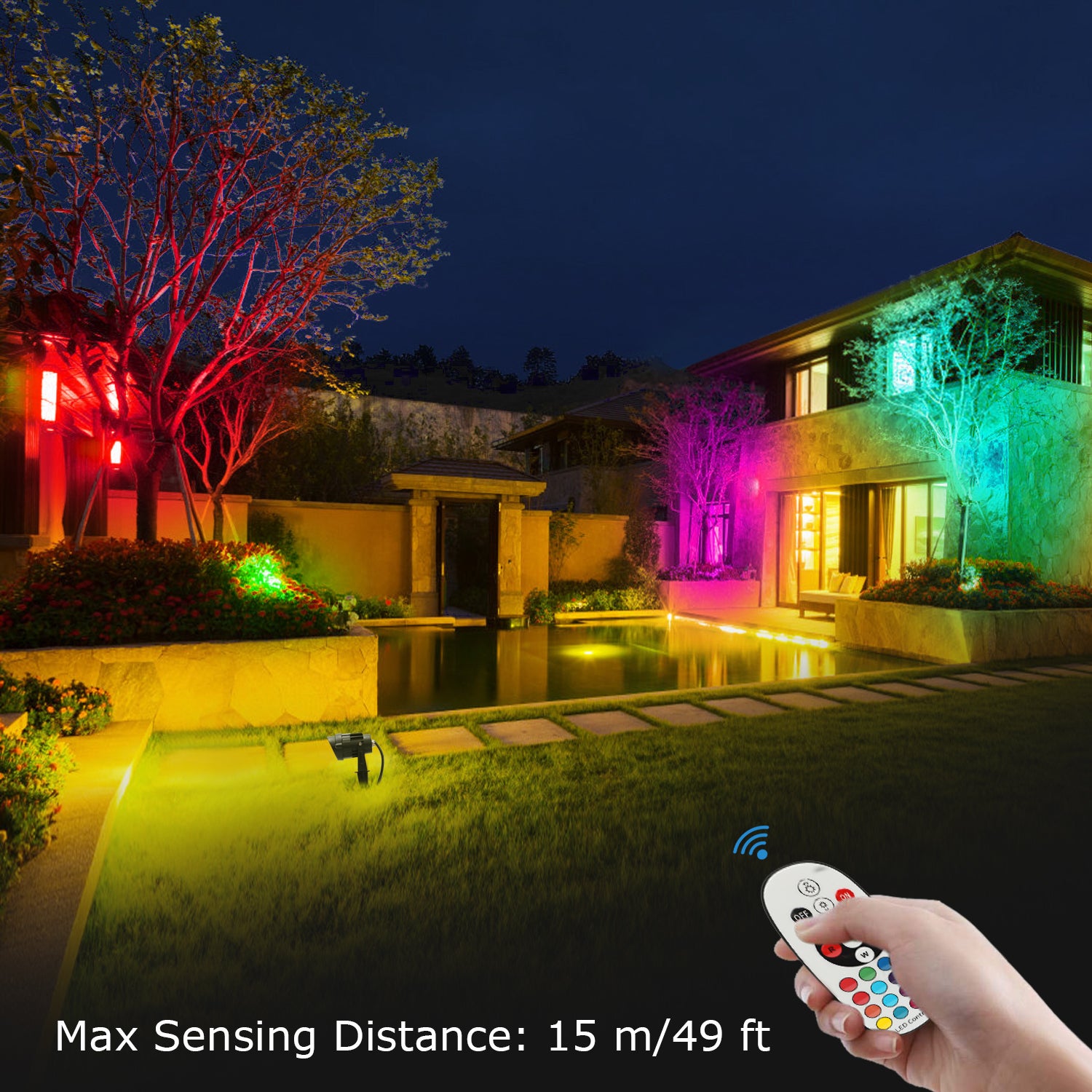 SUNVIE RGB Outdoor LED Spotlight 12W Color Changing Landscape Lights with  Remote Control 120V RGB Landscape Lighting Waterproof Spot Lights Outdoor  for Yard Garden Patio Lawn Decorative, 4 Pack 