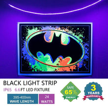 Load image into Gallery viewer, SUNVIE LED Black Light Strip, 24 Watts 6.6Ft/2M 2835 SMD 120LEDs Flexible Waterproof IP65 LED Light Strip with DC 12V 2A Power Supply
