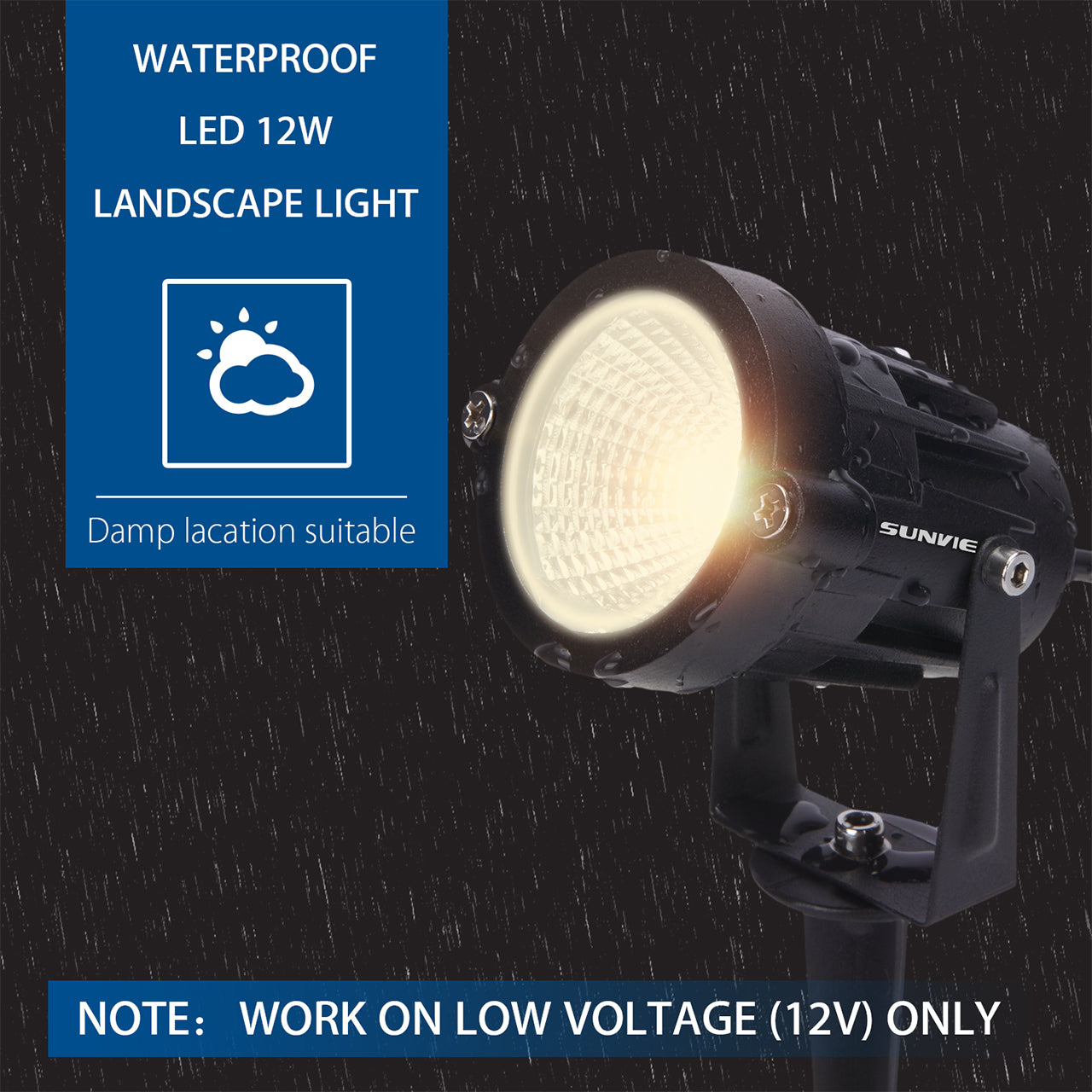 SUNVIE 12W LED Landscape Lights Low Voltage (AC/DC 12V) Waterproof Gar