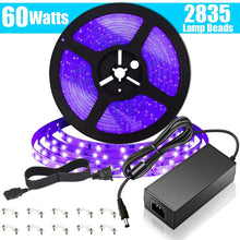 Load image into Gallery viewer, SUNVIE LED Black Light Strip, 60 Watts 16.4Ft/5M 2835 SMD 300LEDs Flexible Waterproof IP65 LED Light Strip with DC 24V 3A Power Supply
