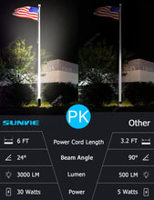 Load image into Gallery viewer, SUNVIE 30W Outdoor LED Spotlight 120V Waterproof Landscape Spotlights 3000LM Ultra Bright Spot Lights Outdoor 3000K Warm White Landscape Lights with 6 FT Cord for Flag Pole Tree Yard Path Garden Decor
