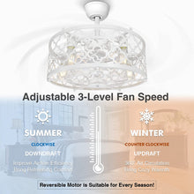 Load image into Gallery viewer, SUNVIE Caged Ceiling Fan with Light 21in White Ceiling Fans with Lights and Remote Reversible Motor Industrial Bladeless Ceiling Fan Light Fixture for Bedroom Kitchen Living Room 5 × E26 Base(No Bulb)
