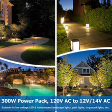 Load image into Gallery viewer, SUNVIE 300W Low Voltage Transformer for Landscape Lighting with Timer and Photocell Sensor Waterproof Power Supply for Landscape Lights Path Lights Outdoor Spotlight 120V AC to 12V /14V AC(ETL Listed)
